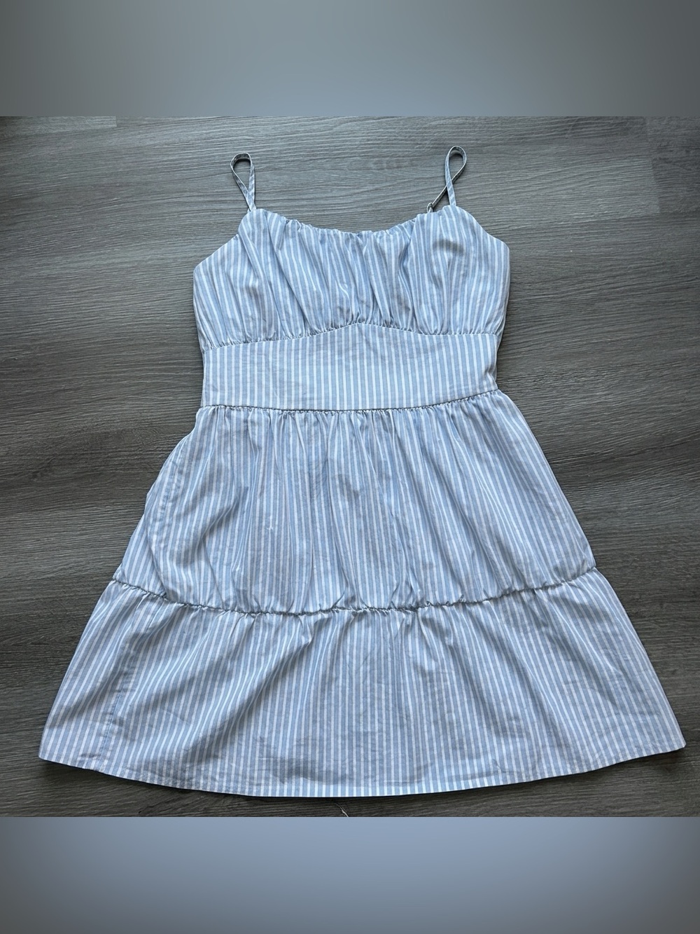 Express Womens Blue White Striped Fit Flare Mini Dress Smocked Back M